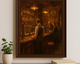 Irish Pub Scene Oil Painting – Vintage Celtic Bar Art (Digital Print)