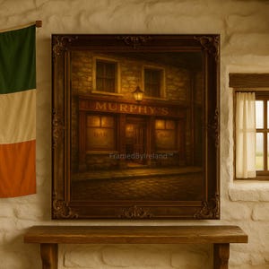 Murphy’s Irish Pub at Night Oil Painting | Celtic Bar Scene Art | Moody Vintage Wall Decor | Digital Print 5 Sizes | Irish Rustic Style