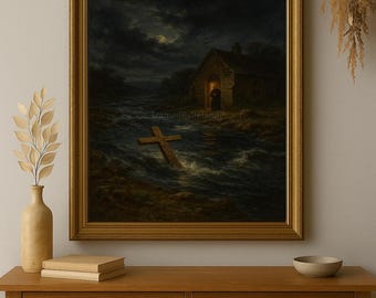 Irish River Cross Art Print – Mystic Celtic Christian Decor (Digital Download)