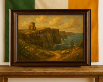 Cliffs of Moher Oil Painting | Vintage Irish Coastal Art (Digital Download)