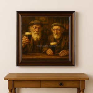 Irish Pub Wall Art – Two Old Men Drinking Beer | Vintage Ireland Printable | Pub Gift for Irish Dad | Digital Download (5 Sizes) Wall Decor