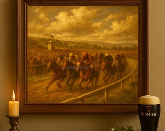 Vintage Galway Horse Race Painting – Irish Countryside Art (Digital Download)