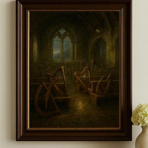 The Chapel of the Broken Harps – Irish Ruins & Forgotten Music Art | Haunting Celtic Harp Print | Spiritual Mourning Decor Digital Download