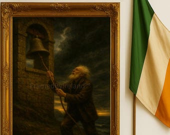Irish Bellringer Storm Print | Celtic Ritual, Dark Coastal Art (Digital Download)