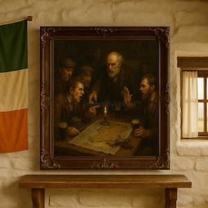 Die Kneipendebatte vor der Spaltung – Irisches Polit-Dargument | Karte von Irland Geschichte Print | Druckbare Kunst für ein irisches Zuhause