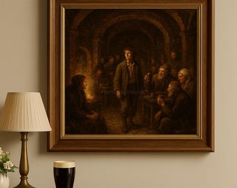 Irish Pub Scene Art Print – Vintage Tavern People Painting (Digital File)