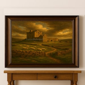 Castle and Sheep of Kerry – Irish Rural Life Oil Painting | Celtic Landscape Wall Art | Moody Vintage Museum-Style Digital Print (5 Sizes)