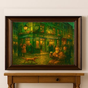 Galway Irish Pub Wall Art – Oil Painting of Beer Crowd Drinking Guinness | Printable Vintage Ireland Bar Scene | Celtic Pub Decor Download