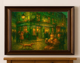 Galway Irish Pub Oil Painting – Vintage Ireland Bar Scene (Printable Download)