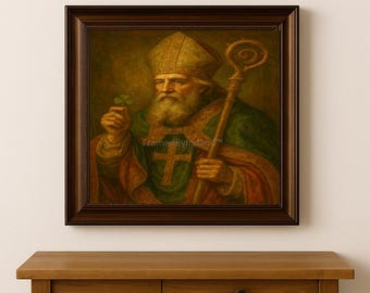 Dipinto a olio di San Patrizio – Stampa di trifoglio celtico (download digitale)