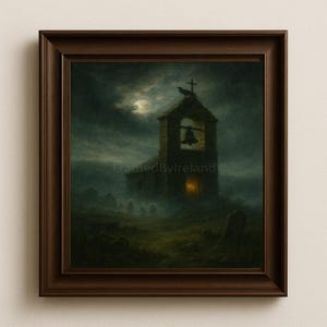 誰にも鳴らなかった鐘 – アイルランドゴシック教会の絵画 | 幽霊が出るスピリチュアルな鐘楼アート | 霧のかかった墓地の装飾（アイルランド）