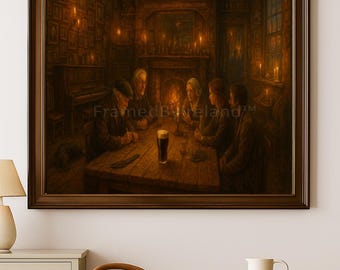 Irish Pub Oil Painting – Vintage Candlelit Bar Scene (Digital Download)