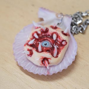 Eye Pendant Necklace Handmade Clay & Shell Teeth Jewelry, Creepy Horror Statement Oddities Necklace for Unique Style