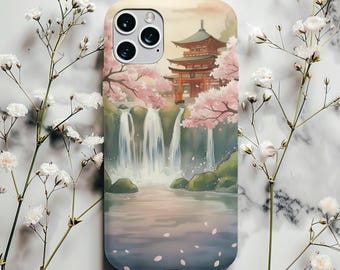 Japans Waterfall Landscape-telefoonhoesje voor iPhone 17, Samsung Galaxy S25 Ultra en Google Pixel