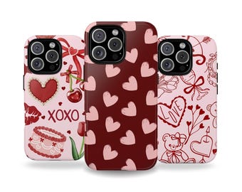 Funda protectora de corazón rojo para iPhone, Samsung y Google Pixel, ideal para San Valentín.