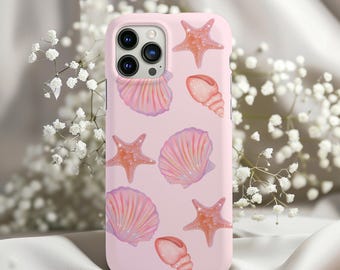 Custodia rigida per telefono con conchiglie rosa