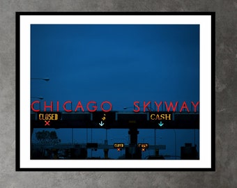 Chicago Photography Print, Chicago Skyway, Chicago Art, Blue Hour Urban Photo, Large Wall Art, City Art Photography, Loft Style Art