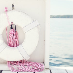 Beach Home Art, Life Preserver Photo, Coastal Home Decor, Nursery Art, Girls Room Print, Nautical Kids Art, Pink and White Nautical Print image 1