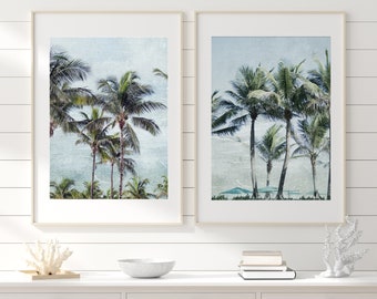 Set of Two Florida Palm Tree Photographs, Coastal Home Decor, Beach Art, Vintage Look Palm Tree Photos, Retro Wall Decor