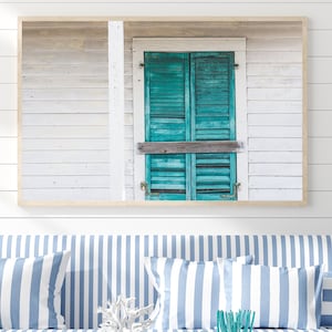 Turquoise Shutters Photo, Turquoise Home Decor Vintage Shutters Photograph, Cindy Taylor Print. Coastal Home Decor, Beach House Art,