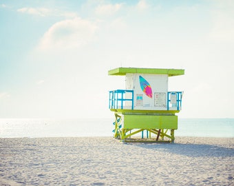 Beach Art, Lifeguard Stand Photo, Pastel Print, Teen Room Art, Childrens Decor, Coastal Decor. Bright Pastels