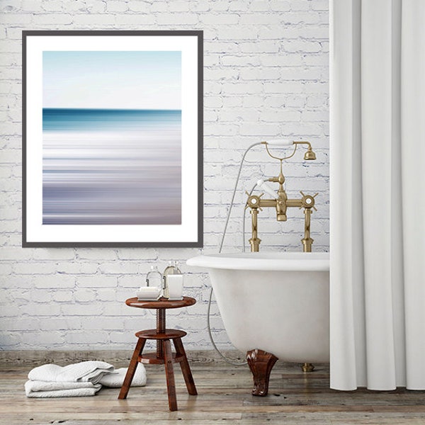 Ocean Abstract in Blues and Grays, Coastal Home Decor Art, Large Wall Art, Nautical Image, Sea and Sky Photo, Beach House Art