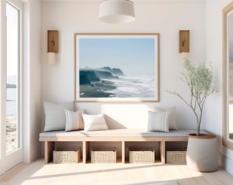 Fotografía de playa de California, decoración de casas costeras, impresión de costa brumosa, arte de casa de playa, arte de pared náutica, arte de paisaje costero