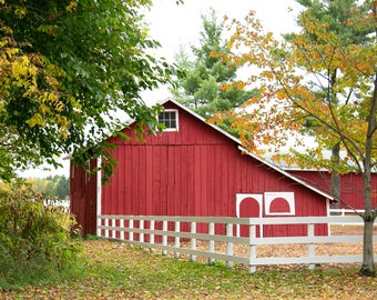Red Barn Photo, Autumn Color Country Print, Fall Wall Art, Country Art, Rustic Barn Print, Barn In Fall, Red Barn, Farmhouse Decor