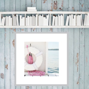 Beach Home Art, Life Preserver Photo, Coastal Home Decor, Nursery Art, Girls Room Print, Nautical Kids Art, Pink and White Nautical Print image 3