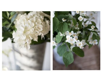Modern Country Farmhouse Art, Summer Floral Print Set, White Flowers Photo Set, Entryway Art, Neutral Urban Country Decor, Wall Art Set,