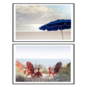 Beach Photo Set, Summer Decor, Photography Print Set, Wall Art, 2  Images, Beach Prints, Coastal Home Decor ,Red, Navy