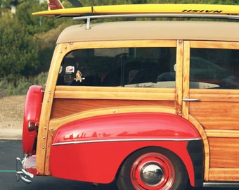 California Woody Car print, Coastal Home Decor, Beach Photography, Vintage Car Photo, Teen Room Art