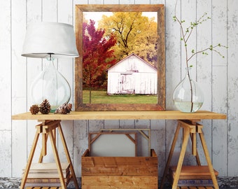 Modern Farmhouse Decor Autumn Print, Country Barn Photo, Fall Colors Barn Photo, Rustic Country Print, Farmhouse Decor, Rustic Wall Art