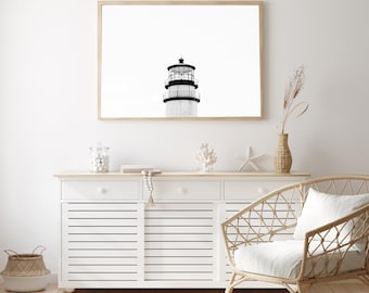 Cape Cod Lighthouse Print, Seaside Art, Nautical Images, Lighthouse Art, Black and White Coastal Decor