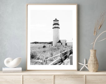 Lighthouse Photo, Cape Cod Print, Nautical Image, Lighthouse Art, Black and White Beach House Decor, Coastal Decorating, Neutral Home