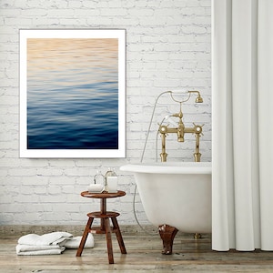 Ozean Fotografie, Abstrakte Wasserdruck, Sonnenuntergang Wandbild, Haus am Meer, Blaue Wandkunst, Großer Wanddruck
