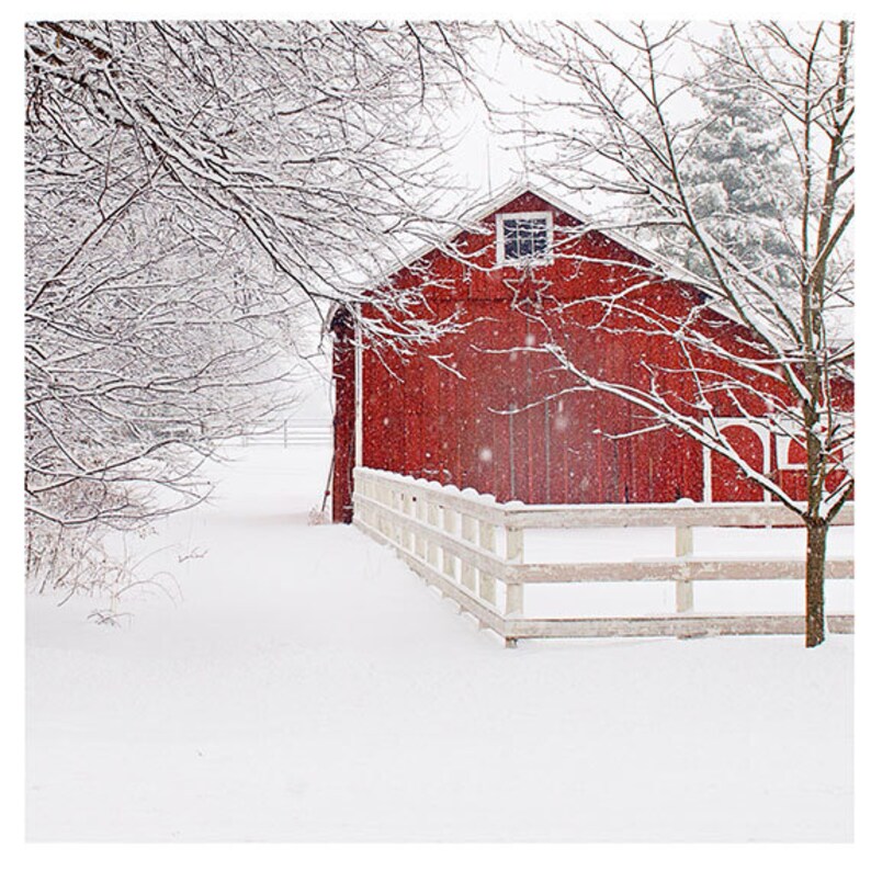 red barn in snow