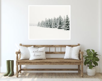 Black and White Snow Scene Print, Large Winter Wall Art, Pines in Snow, Modern Farmhouse Decor, Holiday Print, Snowy Landscape Art