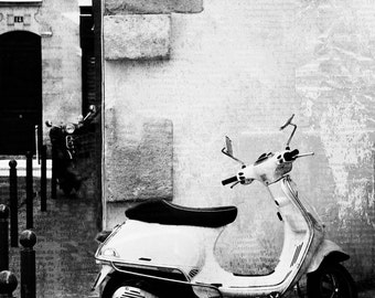 Paris Photography, Paris Black and White, Fine Art Photography, Paris Vespa, 12x12 Print