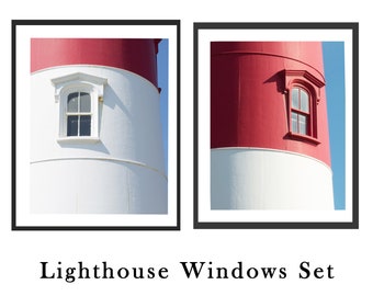 Lighthouse Photographs, Set of Two Lighthouse Window Prints, Nautical Art Prints, Coastal Home Wall Decor