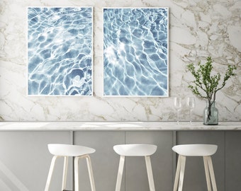 Sparkling Water Print Set, Two Coastal Photos, Beach Home Decor, Blue and White Art, Mid Century Modern Decor, Coastal Home Wall Decor