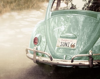 VW Bug Photo, Vintage VW Print, Mint Wall Art, California VW Wall Art, Beach Photography, Boho Decor