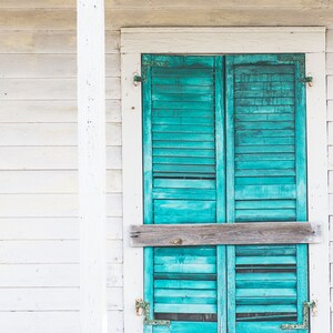 Turquoise Shutters Photo, Turquoise Home Decor Vintage Shutters Photograph, Cindy Taylor Print. Coastal Home Decor, Beach House Art, image 2