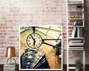 Fine Art Photography, Home Decor, Wall Art, New York City Photography,  Vintage Look Photography,Chelsea Market, Clock, Bricks, 12x12 print.