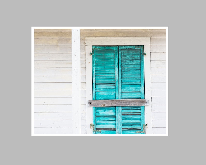 Turquoise Shutters Photo, Turquoise Home Decor Vintage Shutters Photograph, Cindy Taylor Print. Coastal Home Decor, Beach House Art, image 4