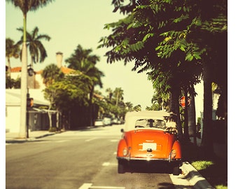 Fine Art Photography, Vintage Look Photography, Road Trip, Retro, Sepia, Summer, Orange Car, Fine Art print