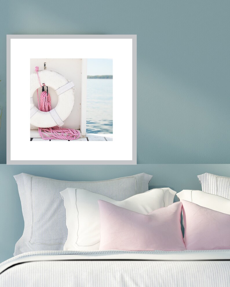 Beach Home Art, Life Preserver Photo, Coastal Home Decor, Nursery Art, Girls Room Print, Nautical Kids Art, Pink and White Nautical Print image 5