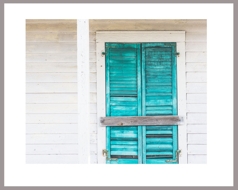 Turquoise Shutters Photo, Turquoise Home Decor Vintage Shutters Photograph, Cindy Taylor Print. Coastal Home Decor, Beach House Art, image 3