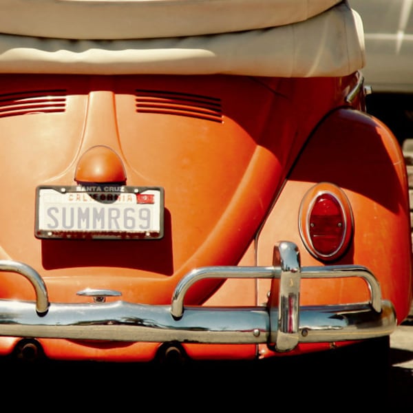 Woodstock Summer of 69 Print, VW Bug Print, Vintage VW Convertible Photo, California Art Print, Orange VW Bug Art