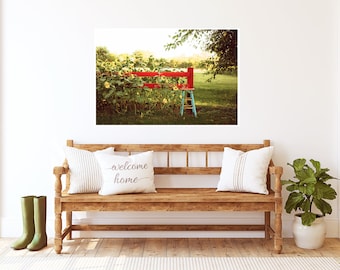 Modern Farmhouse Decor Print, Sunflowers Photo, Rustic Fall Decor, Farmhouse Art, Farm Landscape Photo, Garden Print, Country Decorating